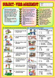 English Worksheet: Subject - Verb Agreement  (part 1)+ KEY