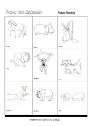 English Worksheet: Color the Animals Part 1