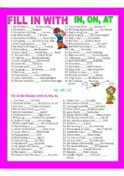 English Worksheet: PREPOSITIONS, IN, AT, ON