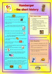 English Worksheet: HAMBURGER - the short history & key (fully editable)