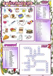 English Worksheet: Containers Crossword (B&W available on the 2nd page)