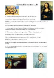 English Worksheet: Conversation questions on Art