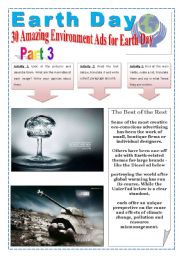 English Worksheet: EARTH DAY - (6 PAGES - 3 OF 3  - The best  Ads) 30 AMAZING ENVIRONMENT ADS FOR EARTH DAY - TEXTS, IMAGES, EXERCISES AND EXTRA ACTIVITIES