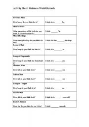 English Worksheet: Guinness World Records