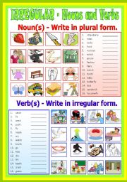 English Worksheet: Irregular Nouns and Verbs