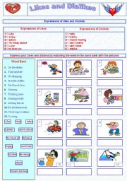 English Worksheet: Likes and Dislikes  