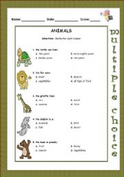 English worksheet: About animals