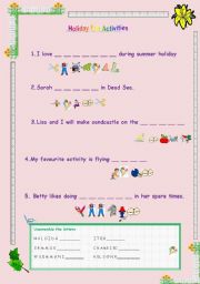 English worksheet: Holiday -Leisure Activities