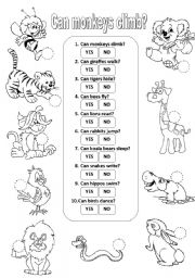 English Worksheet: Can monkeys climb?