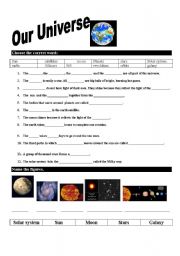 English Worksheet: Our Universe