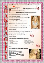 English Worksheet: Shakira Gypsy (LISTENING tasks, FULLY EDITABLE and with KEY included)