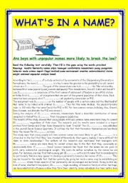 English Worksheet: whats in a name?