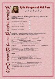 English Worksheet: Kylie Minogue Where The Wild Roses Grow (song), Past Simple (KEY INCLUDED)