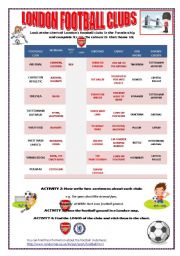 English Worksheet: LONDON FOOTBALL CLUBS WEBQUEST (WITH KEY)