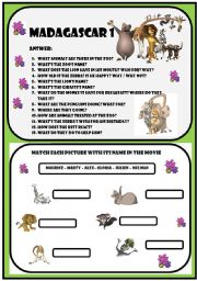 English Worksheet: Madagascar I - Movie