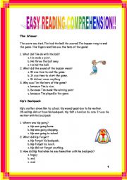 English Worksheet: 4 EASY READING COMPREHENSION WITH KEY