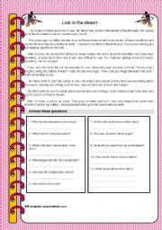 English Worksheet: Lost in the desert (A story)