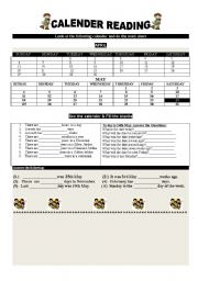 English worksheet: CALENDER  READING