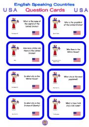 English Speaking Countries - Question cards 1 - USA