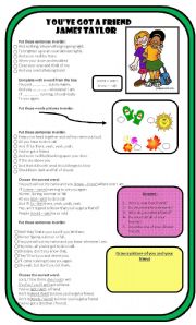 English Worksheet: Song: Youve Got A Friend - By James Taylor