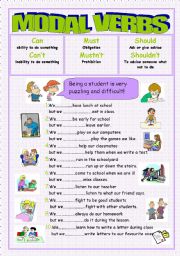 English Worksheet: Modal verbs(can/cant,must/mustnt,should/shouldnt)