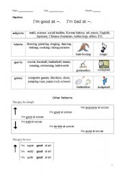 English Worksheet: good at, bad at