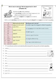 English Worksheet: What was he doing? What happened to him?