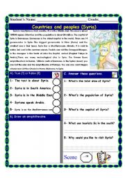 English Worksheet: Reading comprehension Test ( Theme:Countries and people)