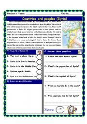 English worksheet: Reading comprehension Test ( Theme:Countries and people)