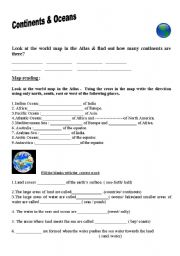 English Worksheet: Continents & Oceans