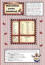 English Worksheet: Non-action(stative)verbs(2 pages)