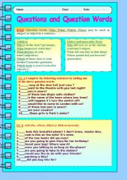 English Worksheet: QUESTIONS  AND QUESTION WORDS