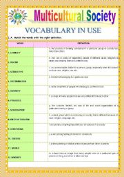 English Worksheet: MULTICULTURAL SOCIETY/A WORLD OF MANY CULTURES