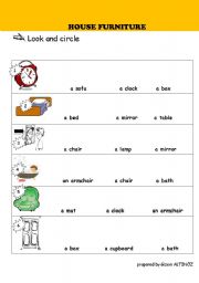 English worksheet: HOUSE FURNITURE