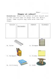 English worksheet: Shapes at school!