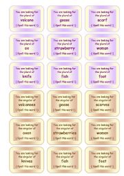 English Worksheet: FUNNY SPEAKING AND SPELLING GAME ON PLURALS  72 CARDS  B&W VERSION INCLUDED!! (9 pages)