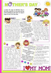 English Worksheet: Mothers Day Around the World  -  Reading Comprehension