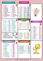 English Worksheet: Short & Long Forms-Combinations-Plurals - days of the week-Months...