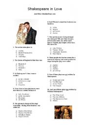 English Worksheet: Shakespeare in Love and the Elizabethan era