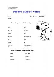 English worksheet: present simple verbs