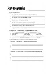 English Worksheet: Past Progressive Worksheet