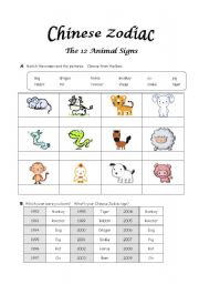 English Worksheet: Chinese Zodiac Signs