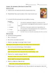 English Worksheet: The Adventures of Tom Sawyer by Mark Twain