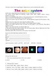 English Worksheet: the solar system