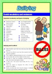 English Worksheet: Bullying (Two pages)