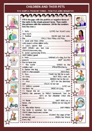 The simple present tense - positive and negative sentences - Children and their pets