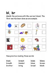 English worksheet: Blends bl, br