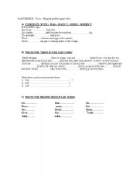 English Worksheet: Simple Past : To be, regular verbs and irregular verbs