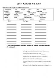 English Worksheet: Birth, death and marriage