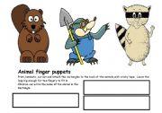 English Worksheet: animal finger puppets